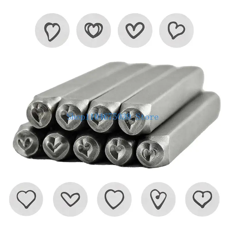 

5asd Pack of 9 Heart Designs Steel Stamps for Art Projects and Craft Supplies