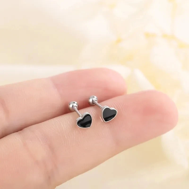 New Cute Pink Small Zircon Butterfly Screw Earrings For Women Girls Black Heart Cartilage Helix Tragus Ear Piercing Jewelry Gift