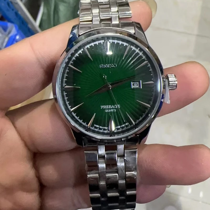 هدية عيد الحب عالية الجودة Seiko Presage وقت الكوكتيل Mojito حزام من الجلد ساعة كوارتز للرجال Reloj Hombre Relogio