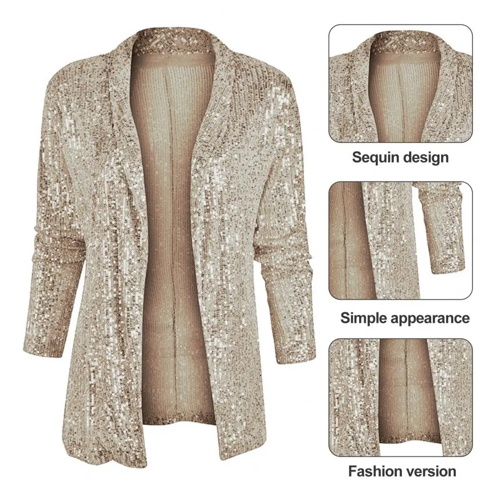 Women Sparkling Sequin Cardigan A Addition to Wardrobe for Clubbing Stage Performances Office Commutes Spring Fall Women Sequin