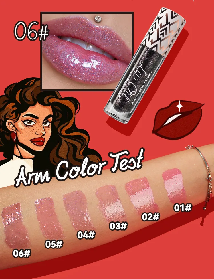 Lippenbalsam mit getönter Temperatur, glitzernder Lipgloss, feuchtigkeitsspendend, rot-orange, transparenter Lippenlack, schimmernde Tönungskosmetik