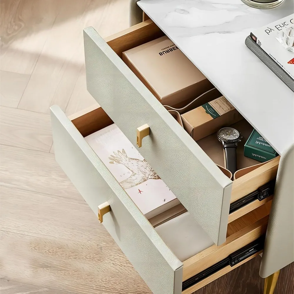 منضدة أنيقة ذات درجين مع أرجل ذهبية لغرفة النوم الفاخرة #5