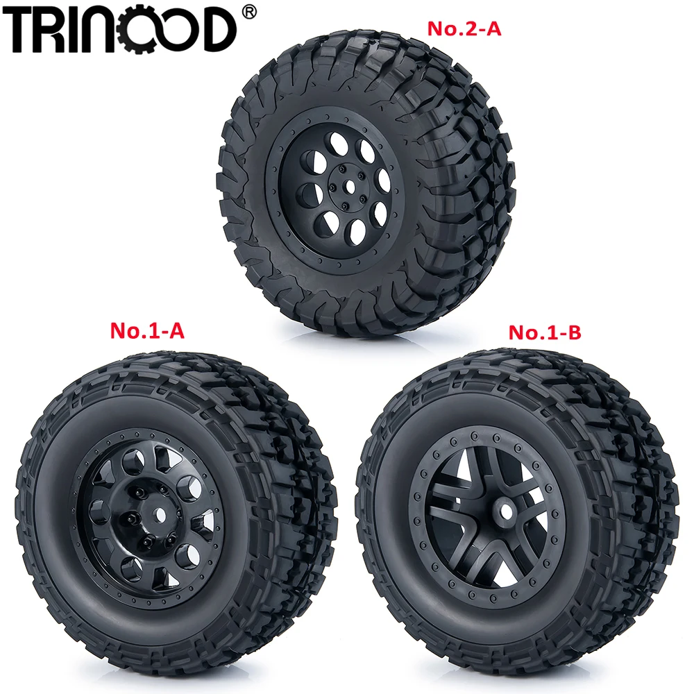 TRINOOD 4PCS RC Wheels Set Plastic Wheel Rim Rubber Tires for 1/10 Short Course Truck Car Slash SENTON HPI HSP VKAR 10SC Parts