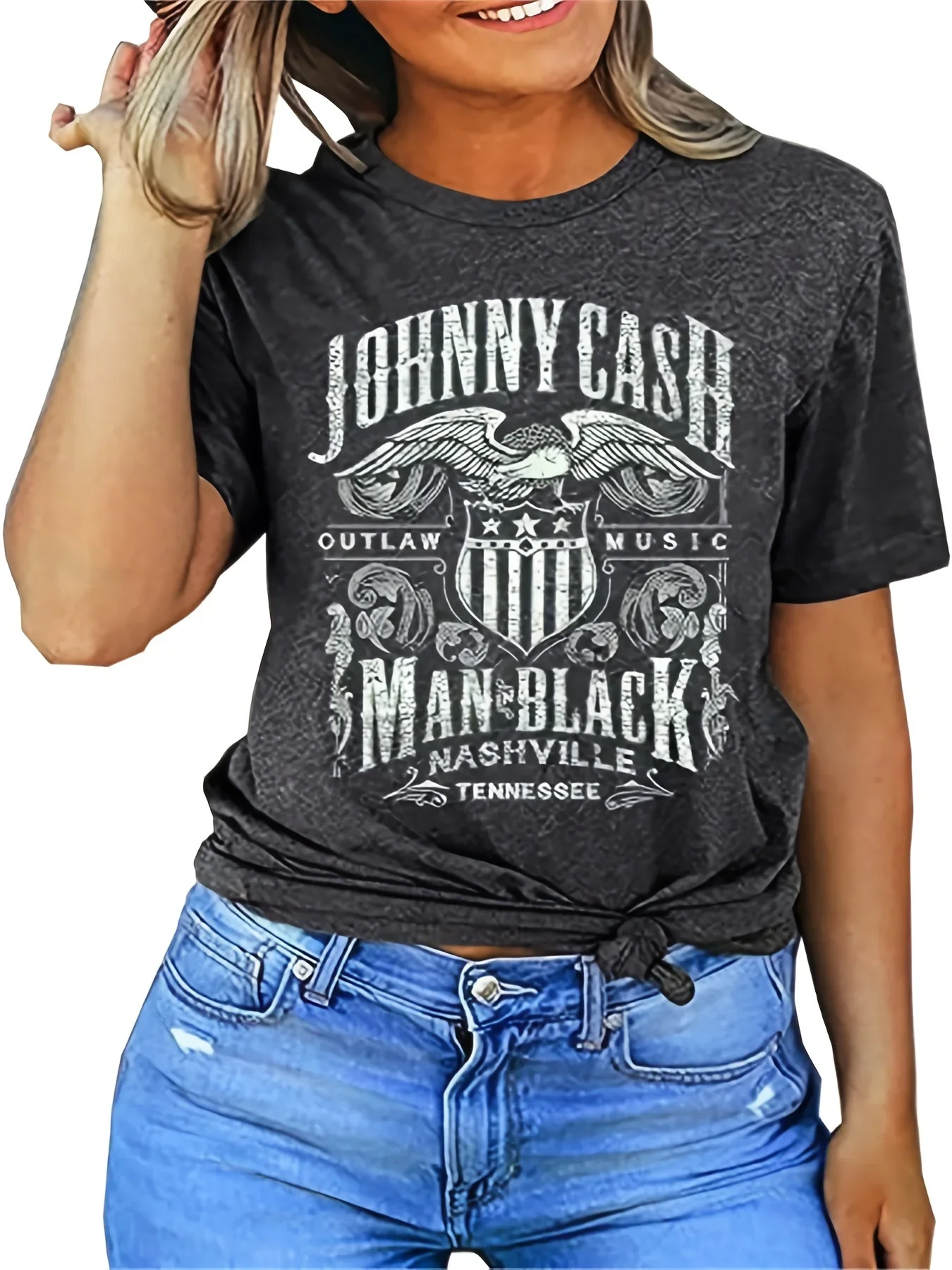 Vintage Country Music Festival Print T-Shirt, Retro Style Short Sleeve Crew Neck Casual Top For All Season, Women\'s Clothing