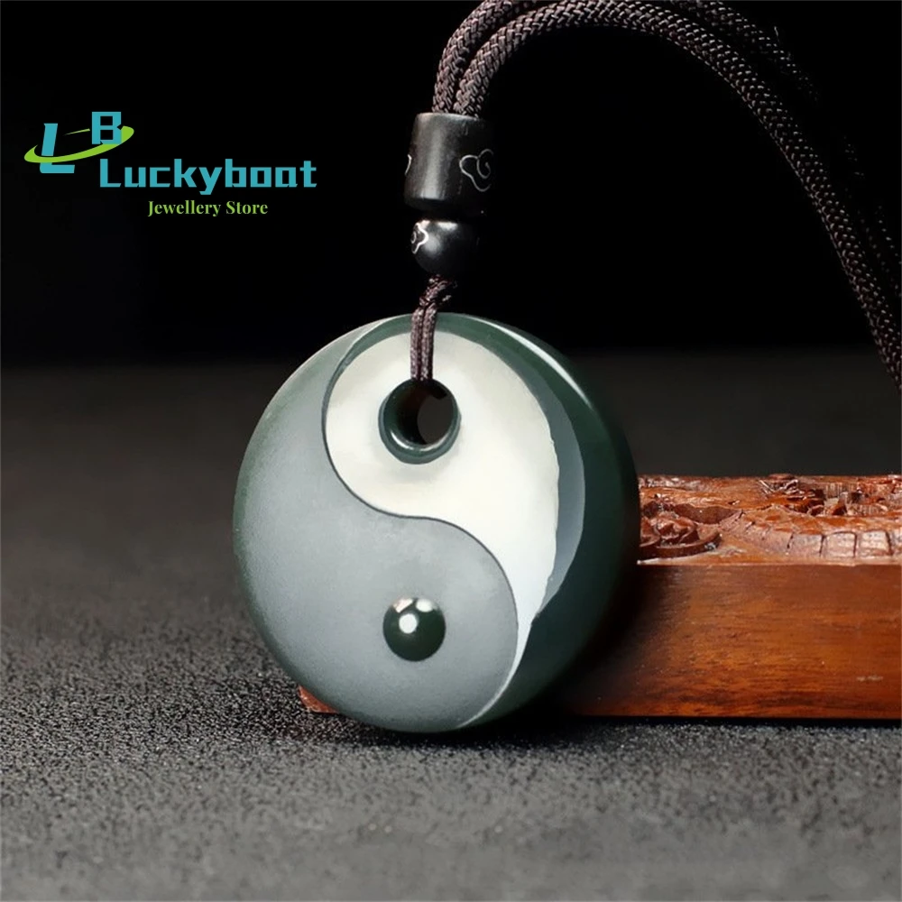 

Xinjiang Hotan Jade Tai Chi Eight Diagrams Pendant Yin Yang Fish Peace Buckle Tag Taqing Men Women's Gift Jewelry Handcarved