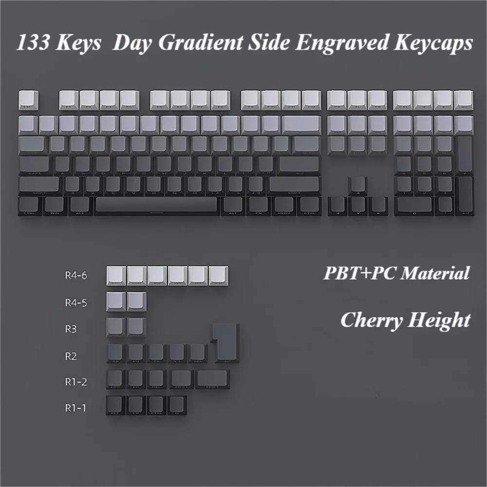 

Transparent 133 keys, cherry PBT + PC polar day side engraving, suitable for MX switch 60/84/90/104/108 mechanical keyboard