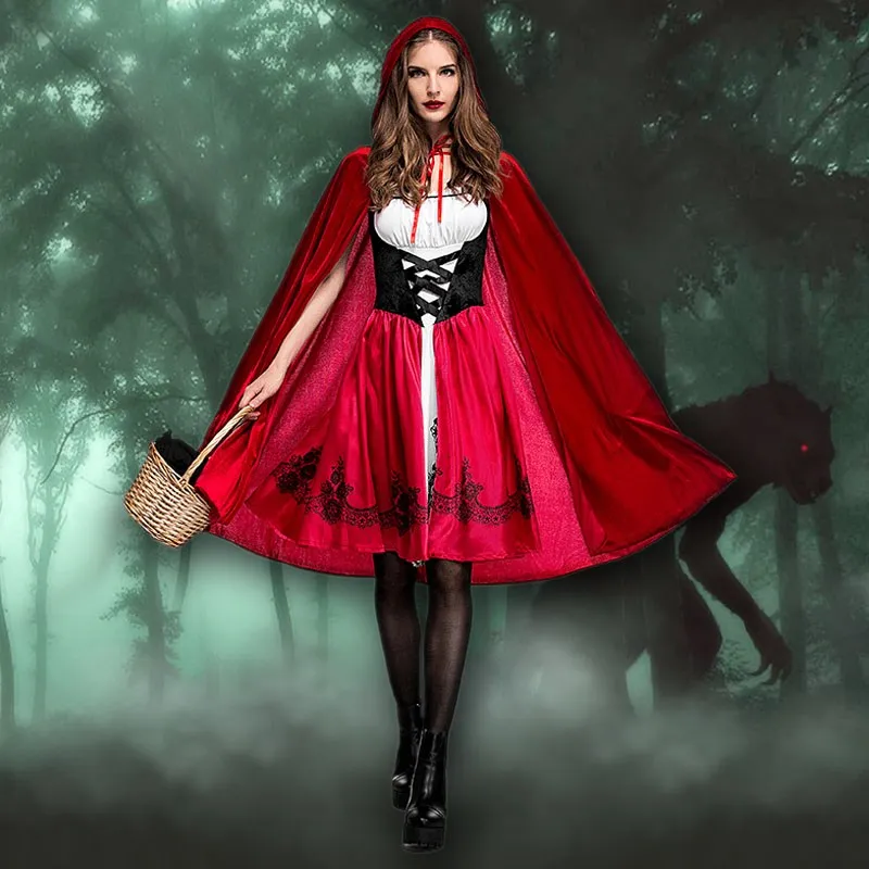 Costume da Halloween per adulti Mantello da donna Cappuccetto Rosso Vestito Abiti per spettacoli teatrali Abito cosplay per festival di fantasmi