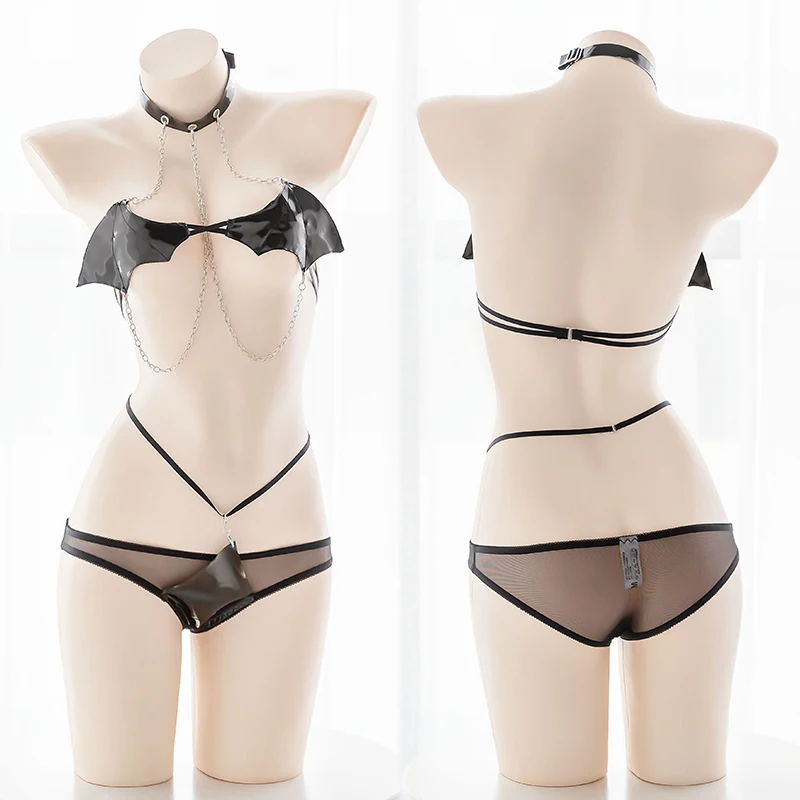 SAFCosplay-Costumes Gothiques Sexy pour Femmes, Lolita, Chauve-Souris, Bikini, Cuir, Anime, Démon, Perruques, Soutien-Gorge, Sous-Vêtements, Lingerie, Ensemble, DstressSunshine