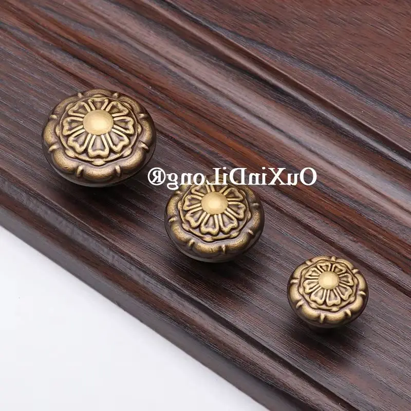 Retro 4PCS Solid Brass Antique Furniture Pulls Handles Drawer Knobs Cupboard Wardrobe Closet Dresser TV Cabinet Pulls Knobs