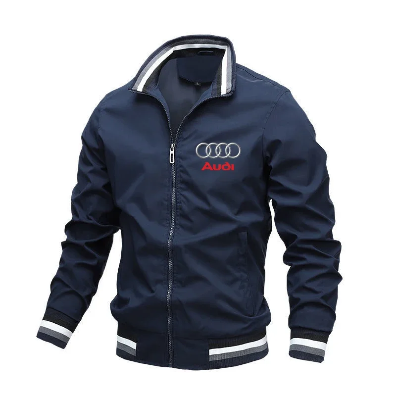 Audi Men Motorcycle Jacket Car Logo Print Casual Fashion Oversized Windbreaker Biker Jacket Sportswear Audi Men Clothing Coats