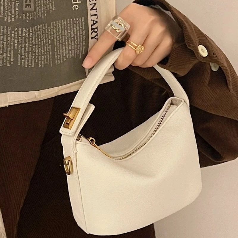 

Fashion Soft Leather Mini Handbag with Gold Hardware Crossbody Bag Detachable Crossbody Strap Top Handle Casual Shoulder Purse