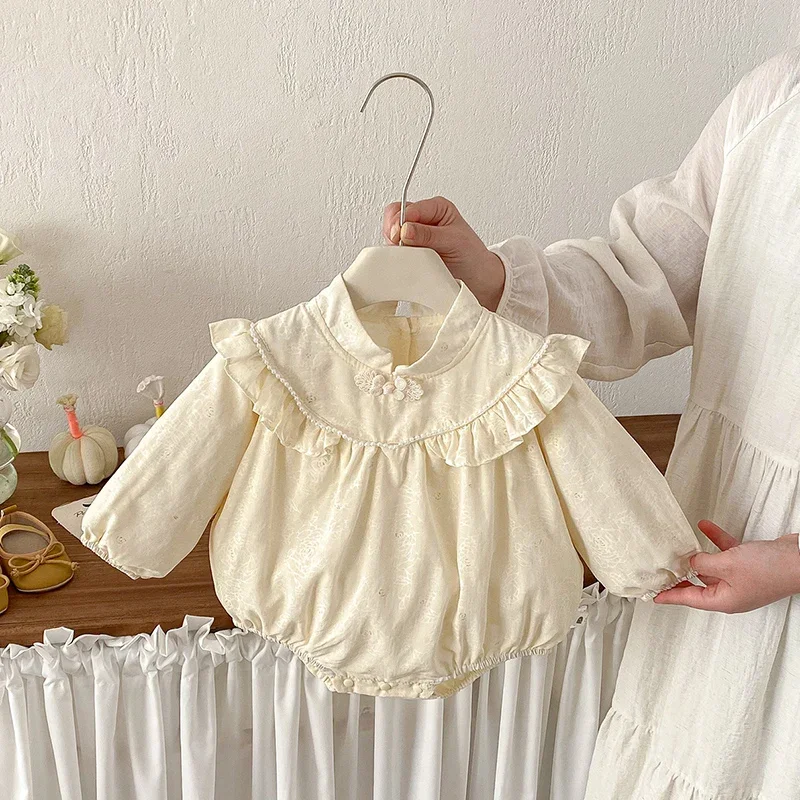 

Новый весенний комбинезон для девочек 2026 года, с длинным рукавом, из хлопка, однотонный, для малышей 0-24 месяцев, детская одежда