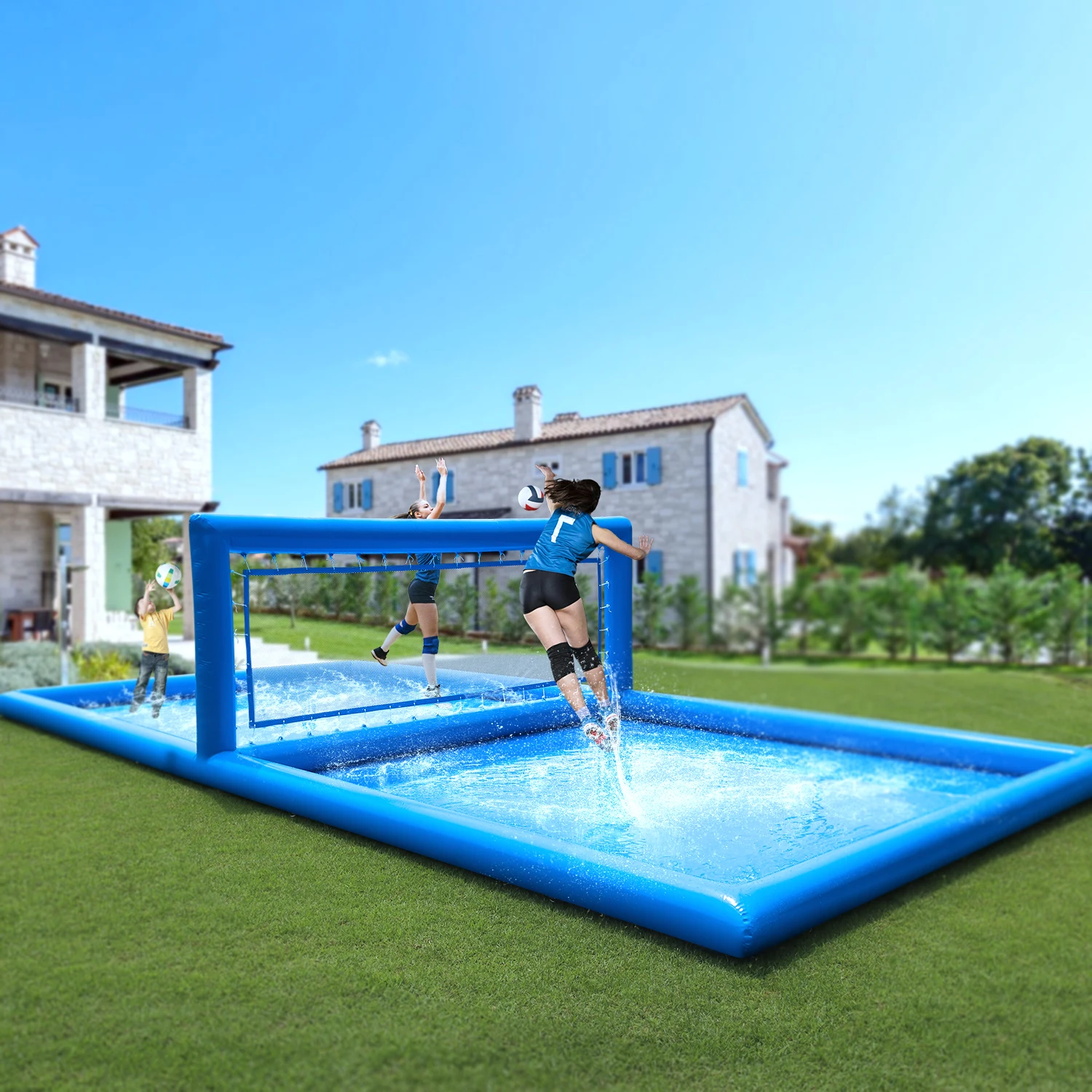 

Inflatable Air-Inflated Family Fun: A Portable Outdoor Volleyball Court for Kids & Adults With 800W Air Blower 10x5x2.1m