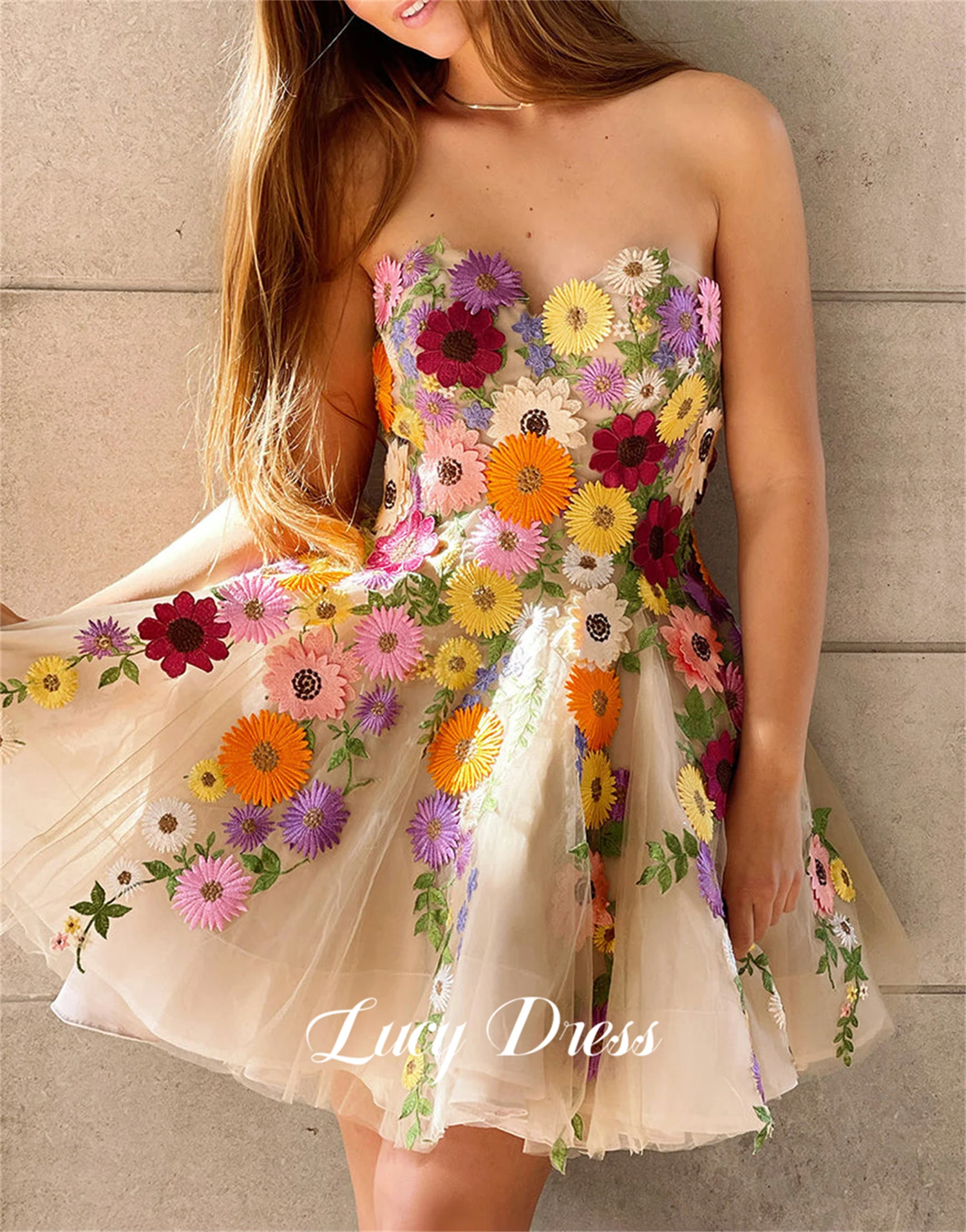 

Lucy Customized Floral Fabric Women's Evening Party Dresses for Special Occasions Graduation Gown Gala Dress Mini Skirt dress