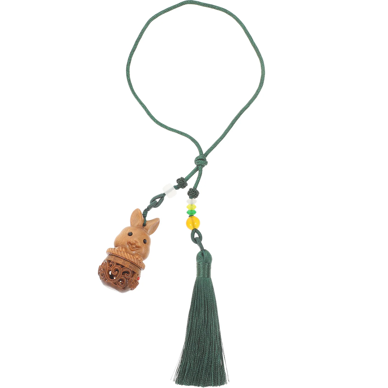 

Rabbit Aroma Beads Diffuser Wooden Carved Openable Design Tassel Decor Keychain Hanging Pendant For Phone Car Home Decoration