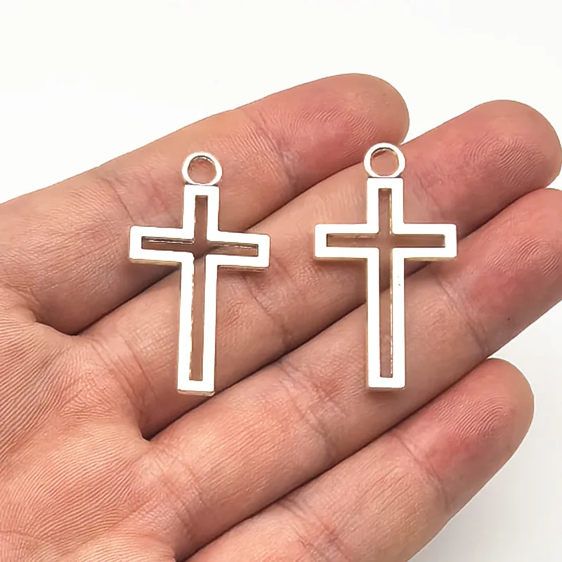 10pcs/Lot 21*39mm Hollow Cross Charms For Bracelet Necklace Accessories Religious Catholic Christian Jewelry Making