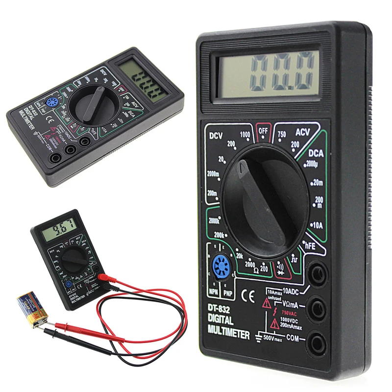 Professional DT832 Digital Multimeter LCD for DC AC Voltmeter Ammeter Ohm Tester