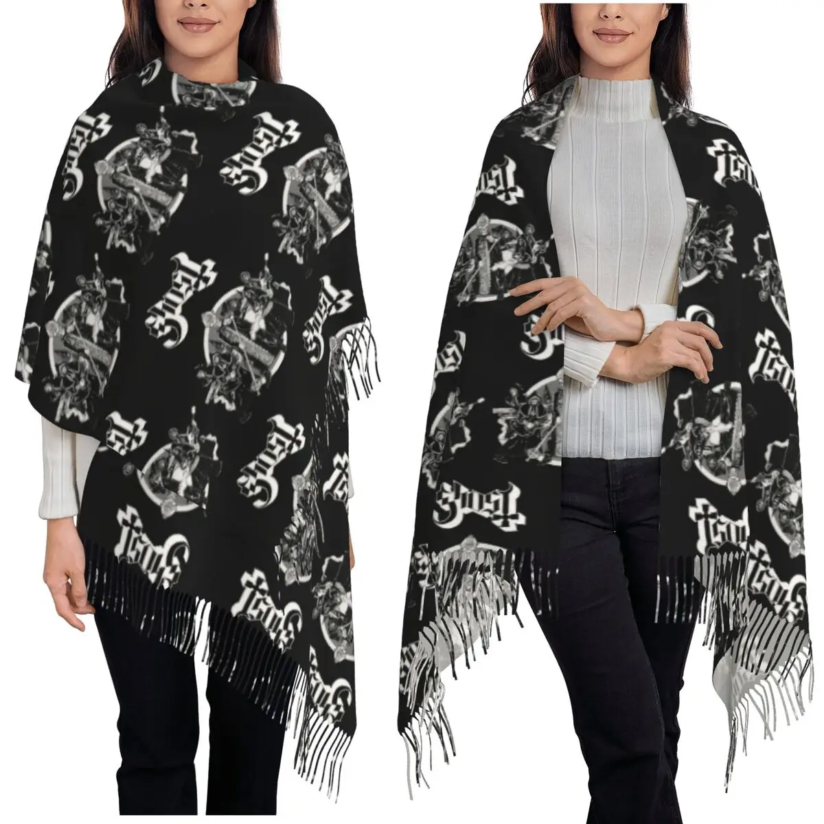 Rock Band Ghost BC Scarf Tassel Scarves for Women Soft Warm Shawls and Wraps Long Fall Winter Shawl Wrap