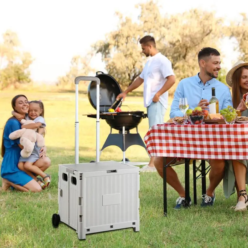 Przenośny składany wózek na zakupy do wózka na zakupy w supermarkecie Ręczny wózek na zakupy Outdoor Camping Plastikowy drążek