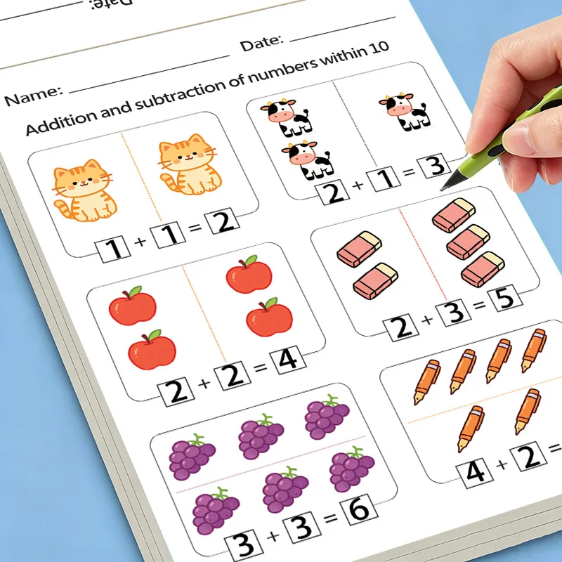 64 Pages Addition and Subtraction Within 20 Counting Practice Book, Kids Arithmetic Number Writing Homeschool Learning Workbook
