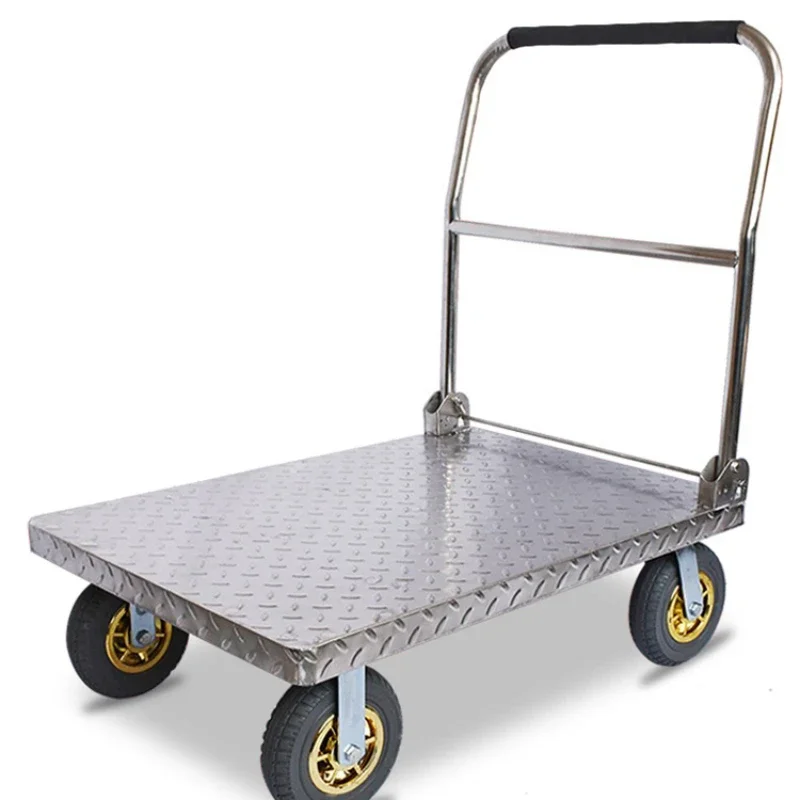 

Stainless Steel Flatbed Trolley - Foldable and Silent Hand Push Cart for Tools and Parts