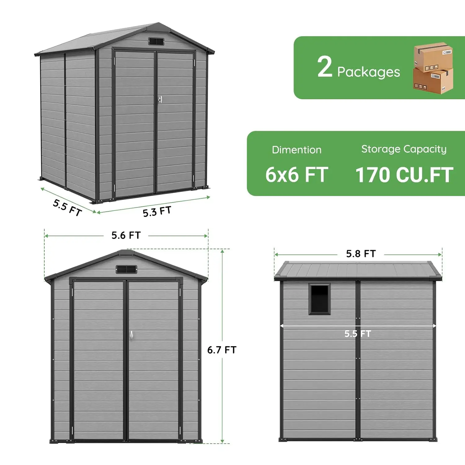 6x6 FT Resin Storage Shed with Floor & Skylight, Weather & UV Resistant Outdoor Garden Tool House, Customized