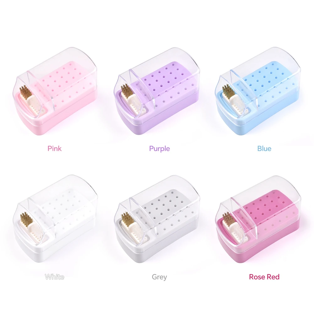 30 Holes Nail Drill Bits Storage Box with Cleanning Brush Manicure Salon Grinding Head Holder Display Nail Art Accessory