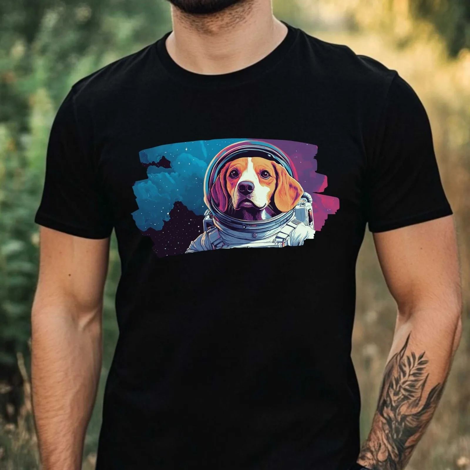 Herren-T-Shirt aus Baumwolle mit Beagle-Print als Astronaut, Größe XS bis 5XL