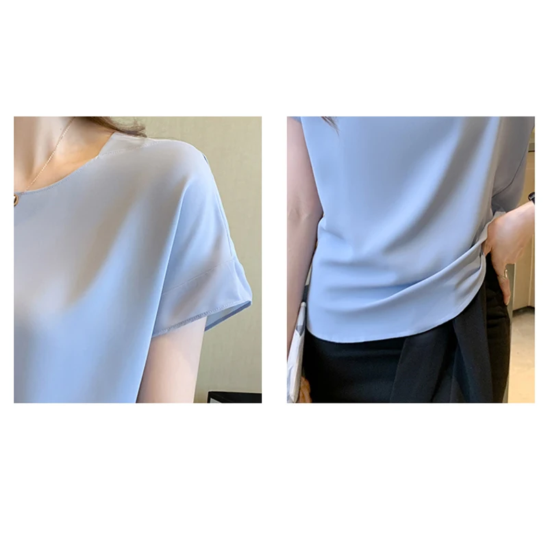 Summer Short Sleeve Women Blouse O-Neck Chiffon Blouse Shirt Tops Blouse Women Blusas Mujer De Moda 2024 Blouses Top Femme F107