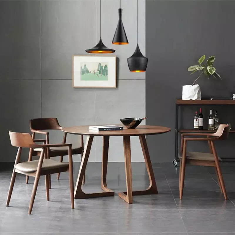 

Log household dining table and chair combination Small apartment round table Modern leisure negotiation round table