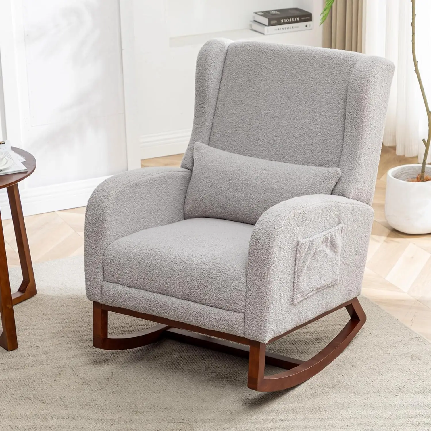 Rocking Chair Nursery with Foot Rest, Wingback Nursery Rocking Chairs, Teddy Nursing Glider Rocker Chair with Pillow and High image 3