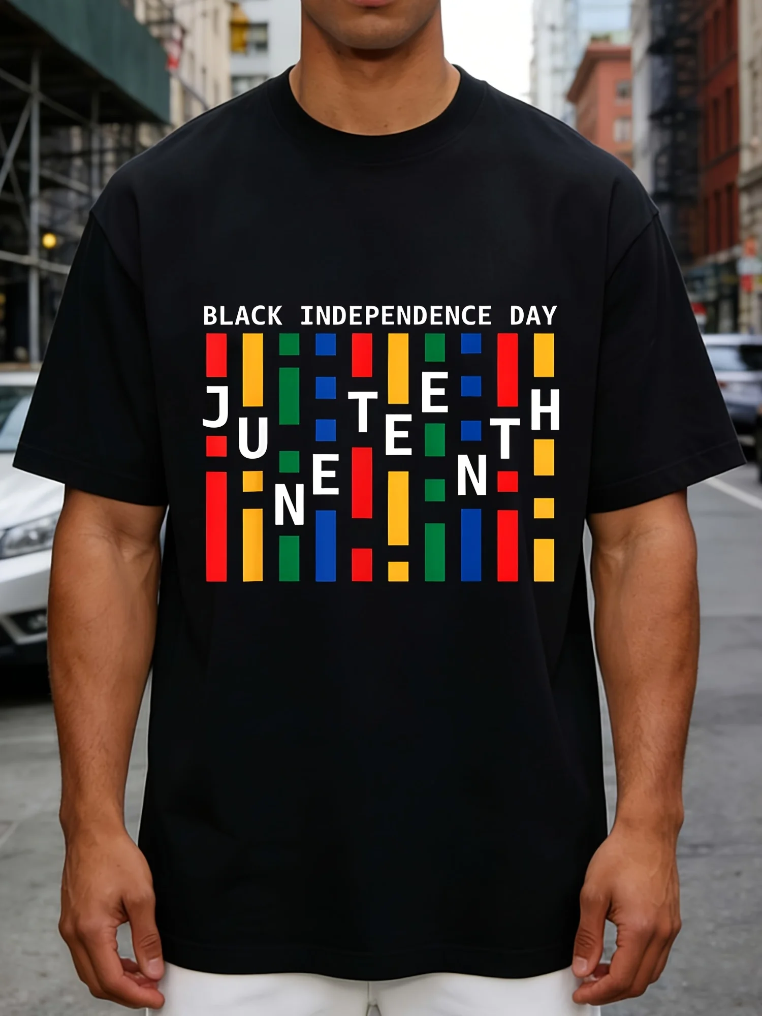 Men's June Festival Themed Printed T-Shirt with Colorful Geometric Pattern Design, Short-Sleeved Round Neck Casual Plain T-Shirt, Regular Fit, Suitable for Casual Wear and Cultural Celebrations, Independence Day Clothing, Holiday Clothing
