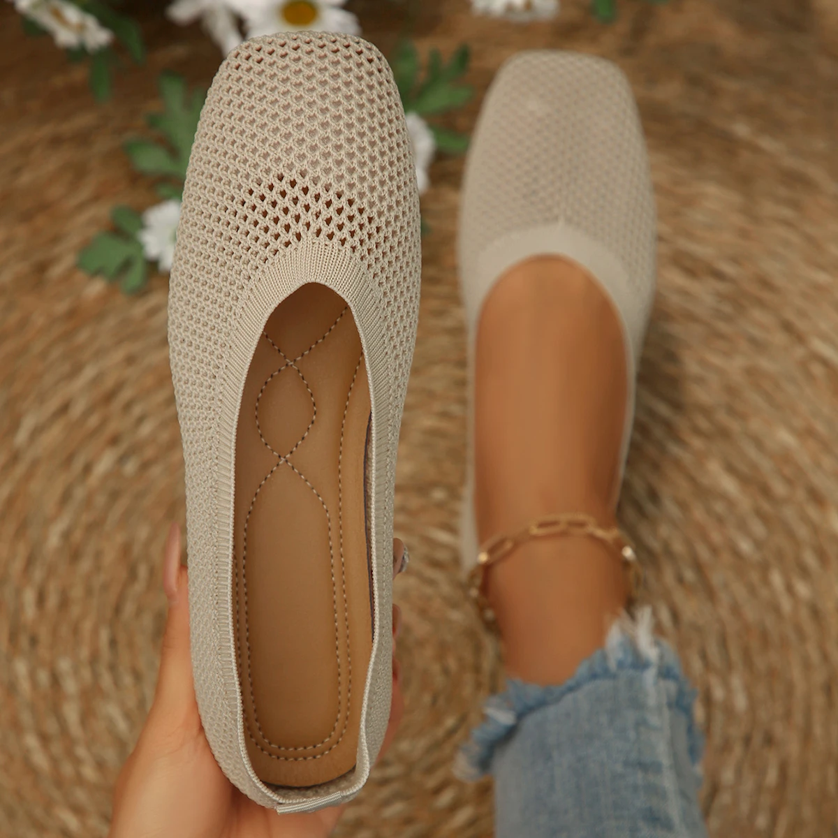 

Mesh Knitting Loafers Shoes Women Flats Sport Shoes Casual Sneakers Summer Fashion New Walking Running Cozy Women Flats Shoes