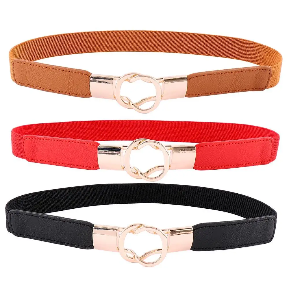 Fashion Small Gold Buckle Stretch Vintage Circle Buckle Waist Band Elastic Waistband Belt Elasticated