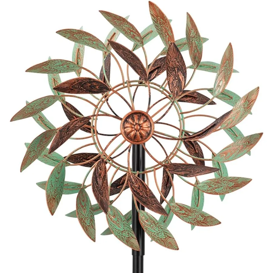 

360° Outdoor Metal Wind Spinners Kinetic Wind Sculptures and Spinners for Yard Garden Lawn Patio Decorations Light Green and Br