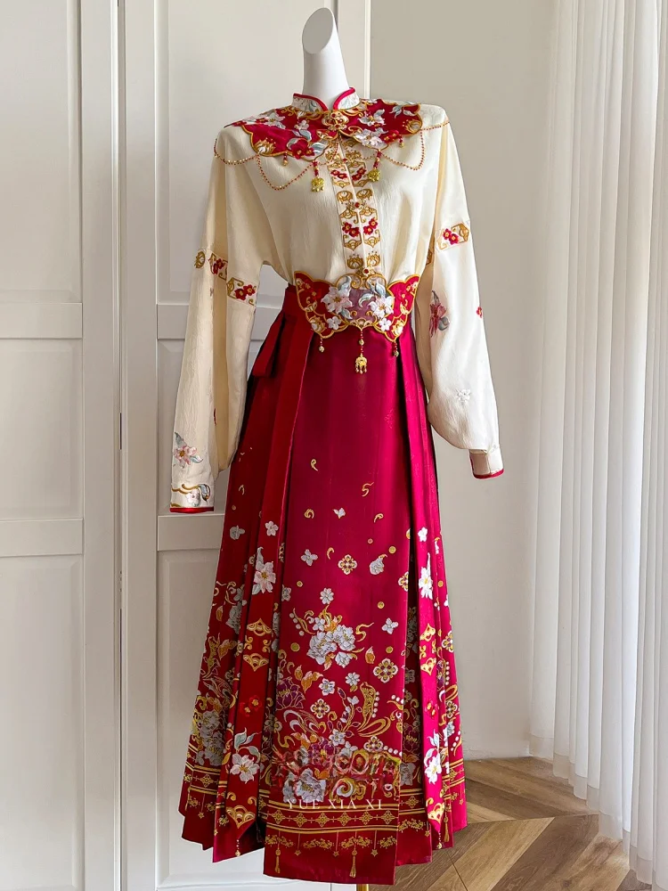 

New Chinese Sle Wedding Dr Set for Brides High Waist Midi Skirt with Belt Nine Sve Long Evening Gown Traditional Wedding