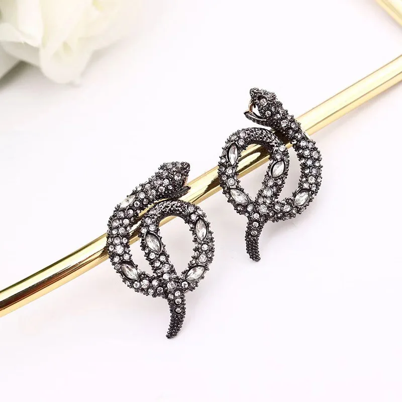 Genius Original Design Copper-plated Gold-plated Two-color Full Diamond Snake Series Earrings