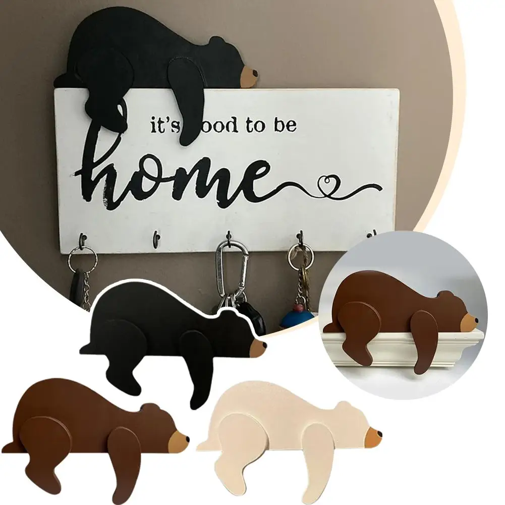 Bonito pequeno urso portão ângulo decoração casa moldura da porta dos desenhos animados artesanal fabricação urso de madeira adequado para moldura tv j5t1