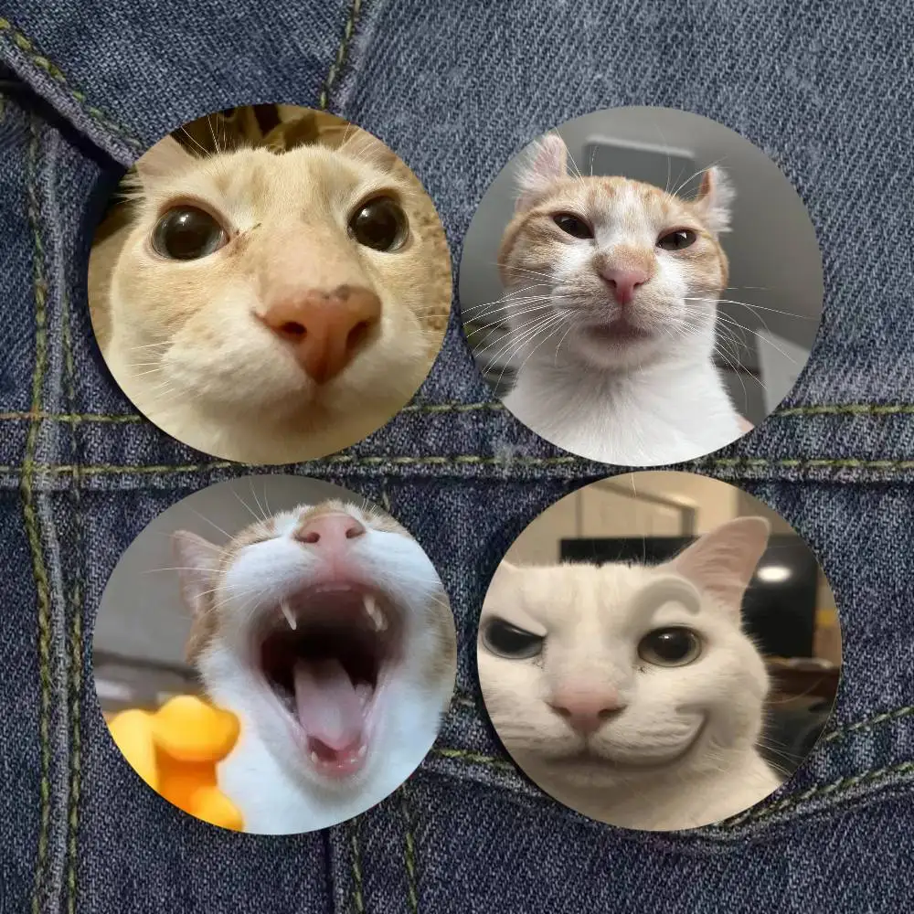 Funny Cat Meme Badge Cute Cartoon Cat Fashion Backpack Clothes Bag Hat Funny Kitten Pattern Badge Small Gift for Friends Kids