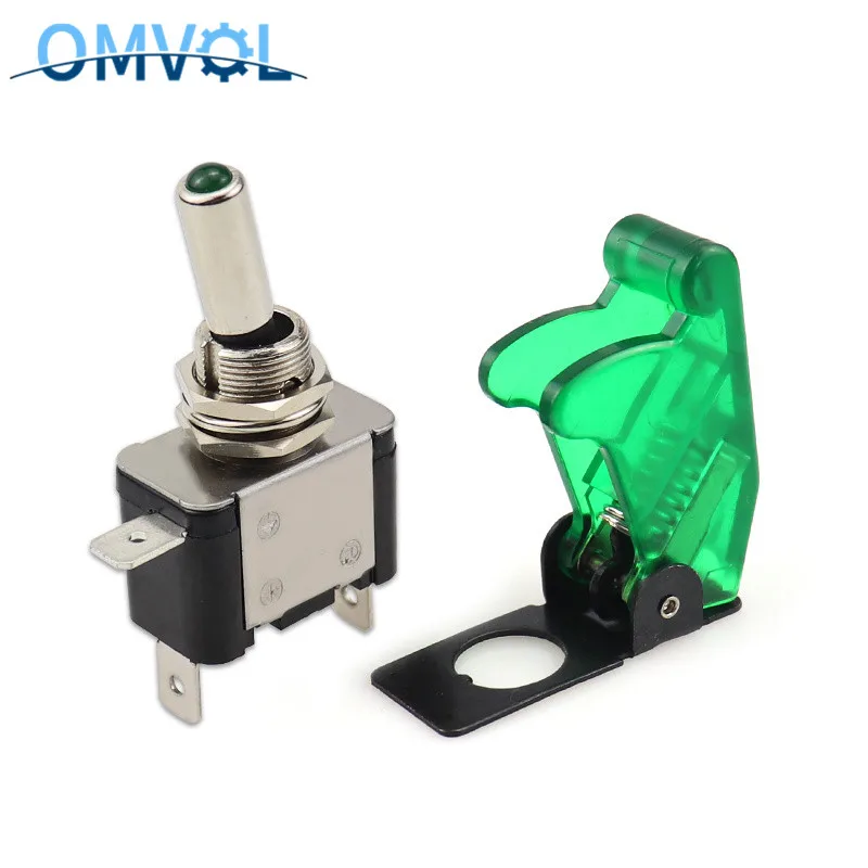 LED illuminated LED Toggle Switch With Missile Style Flick Cover Car Dash 12V 20A 3Pin