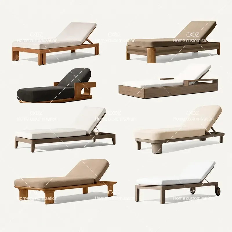 Outdoor Teak Deck Chair Solid Wood Waterproof Sunscreen Leisure Combination for Courtyard Villa Garden Hotel Factory Custom