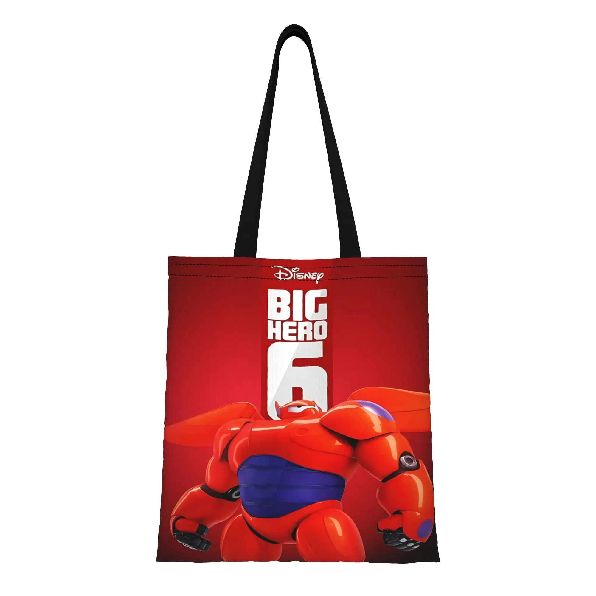 

1 шт., многоразовая двусторонняя холщовая сумка-тоут с изображением героев Диснея ко Дню святого Валентина, большая сумка через плечо с изображением робота Бэймакса из мультфильма «Герои 6»