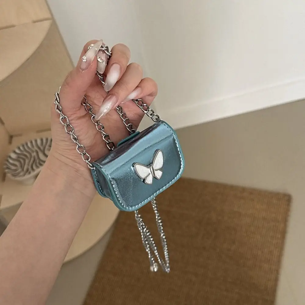 Women Korean Style Chain Crossbody Bag Small Bag Butterfly Coin Purse Mini Messenger Bag Silver Lipstick Bag Women