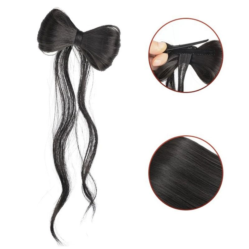 Synthetische Strik Broodje Chignon Met Krullend Kwastje Hittebestendige Natuurlijke Nep Haaraccessoires Pluizige Strik Haar Clip Pruik Styling Tools