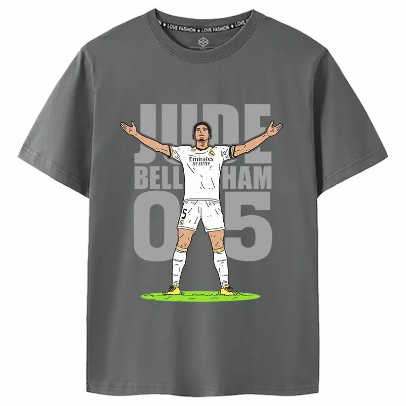 2024 Bellingham Celebrates Action LOGO Short Sleeve T-shirt for Real Madrid Fans Commemorating The Summer Crewneck England Team