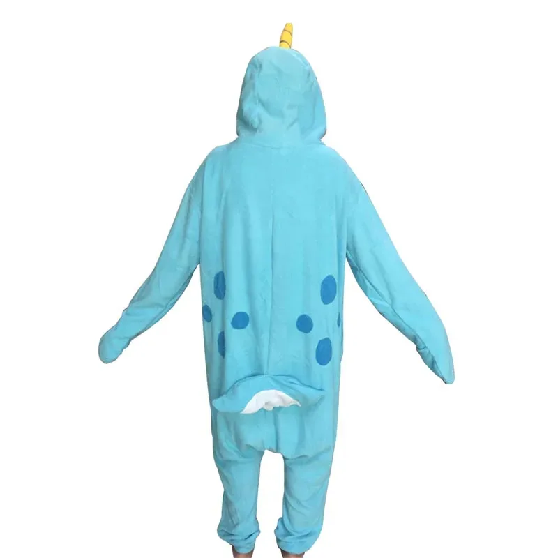 

Новинка 2025 года, светло-голубая пижама для косплея Narwhal с животными для взрослых, комбинезон, костюм для сна ❤ ❤ dd