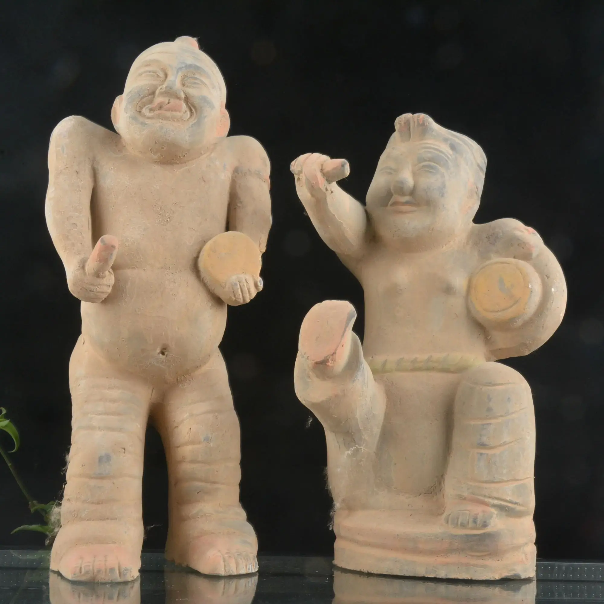 Antique Chinease Tang Dynasty  pottery Rap artist statue /sculpture,A Pair,Handicrafts,best collection&adornment, Free shipping