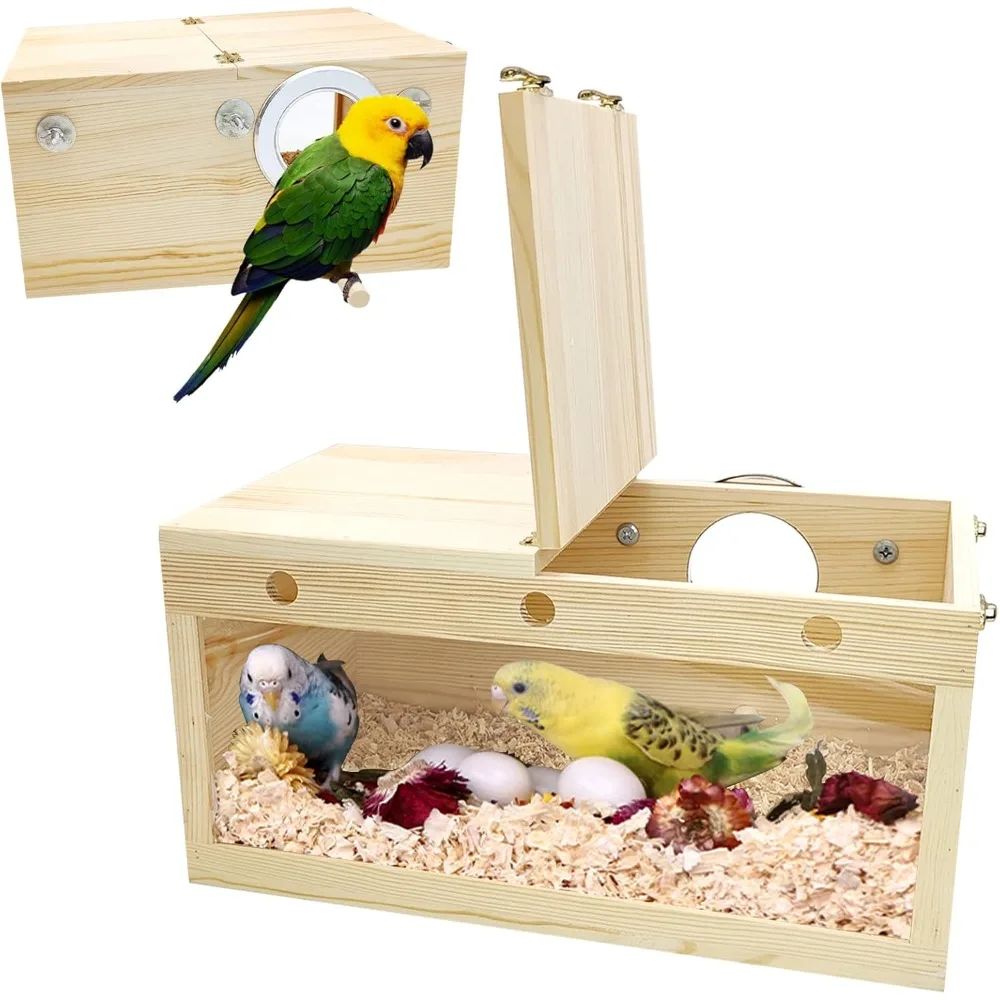 

Parakeet Nesting Box Transparent Bird Nest Breeding with Perch