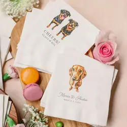 Full Color Personalized Pet Wedding Cocktail Napkins, Custom Wedding Napkins, Dog Cocktail Napkins Wedding, Couple Monogram Wedd