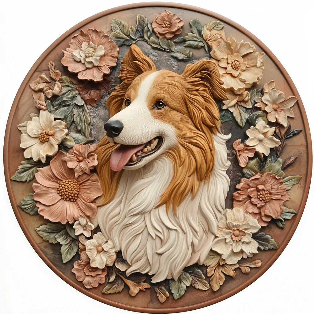 Ornamentos customizáveis do animal de estimação do cão do Collie, pinturas decorativas circulares de alumínio impermeáveis e oxidação-livres para lápides da lembrança